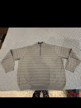 VINEYARD VINES Mens gray/navy 1/4 Zip Pima Cotton Sweater